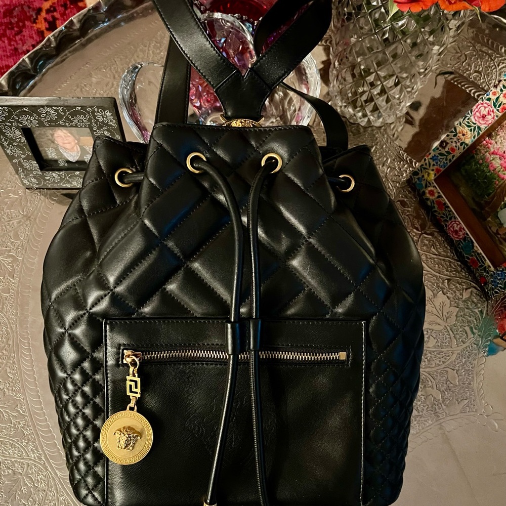 Versace Black Quilted Medusa Backpack/Bag with Gold hardware - Picture 4 of 11